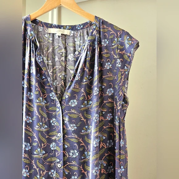 Antique Blue Floral Button-down Dress - Picture 2 of 6